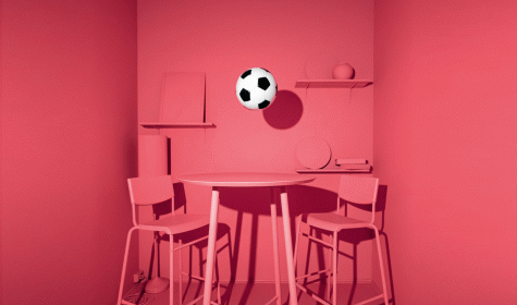 Fußball in einem rosa Zimmer